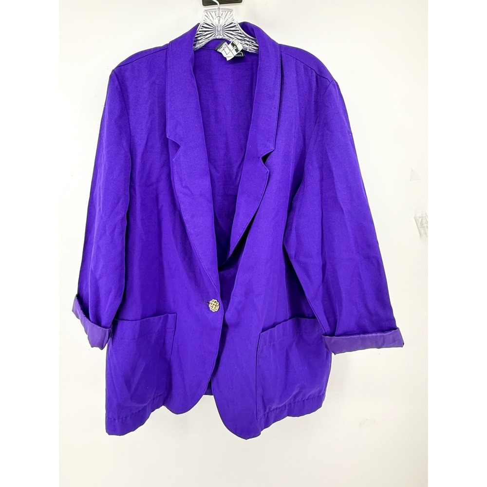 Requirements Vintage Purple Blazer Womens 14 Gold Button Made in USA Relaxed Fit